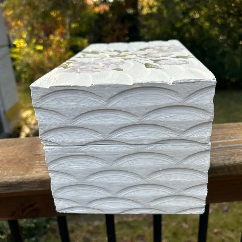 Global Views Textured floral bamboo Chinoiserie jewelry White Storage Box India